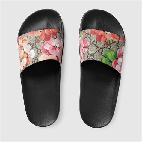 gucci blue floral flip flops|gucci slides women pink.